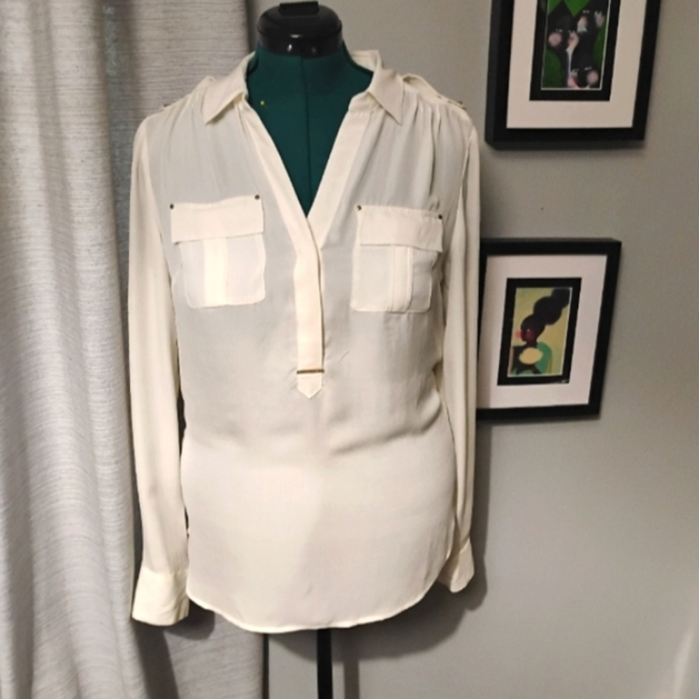 White House Black Market Long Sleeved Silk Bouse, Sz 8 NWT - Picture 11 of 11